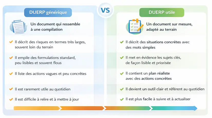 Comparaison : ligne DUERP floue versus ligne DUERP concrète